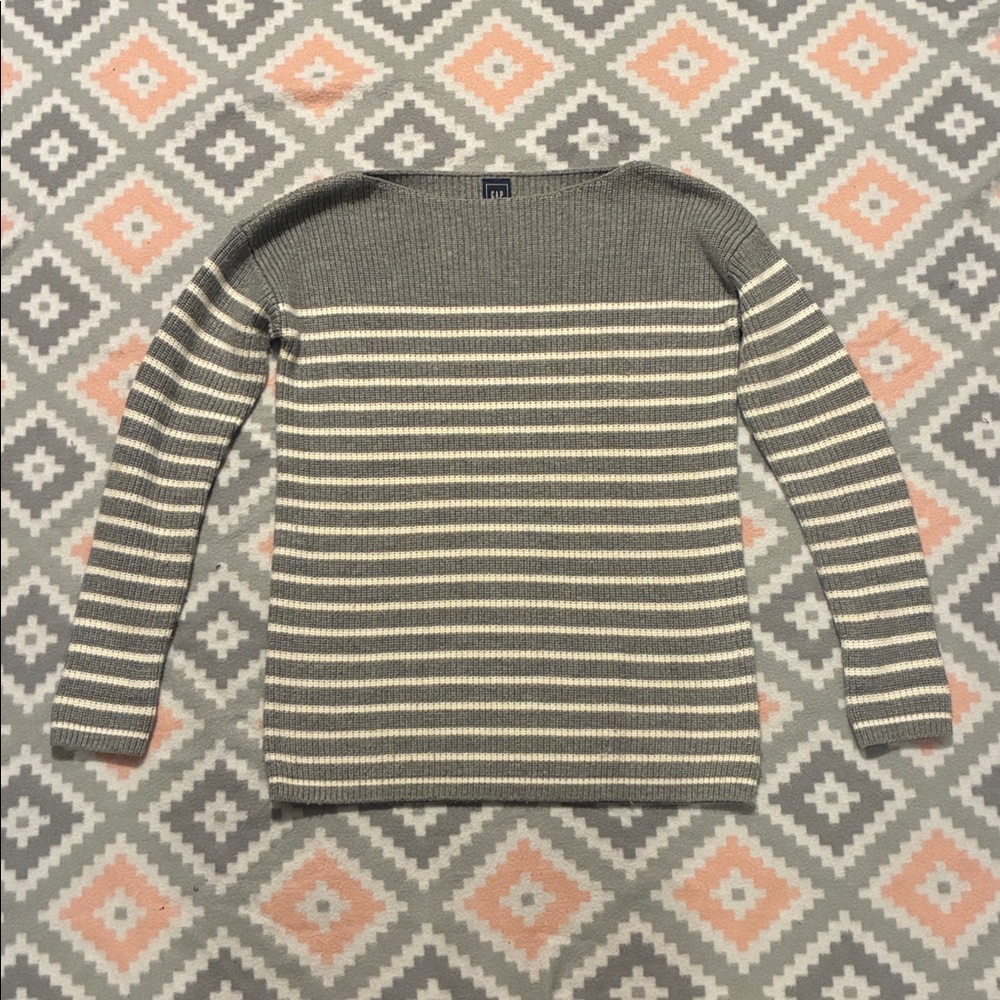 GAP Womens Gray and Cream Striped Knit Wool Blend Sweater Size Small